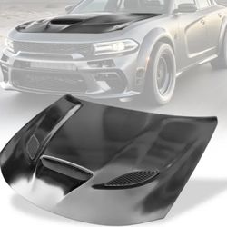 Fits 15-23 Dodge Charger SRT Hellcat Style Hood Scoop Vent Unpainted - Aluminum