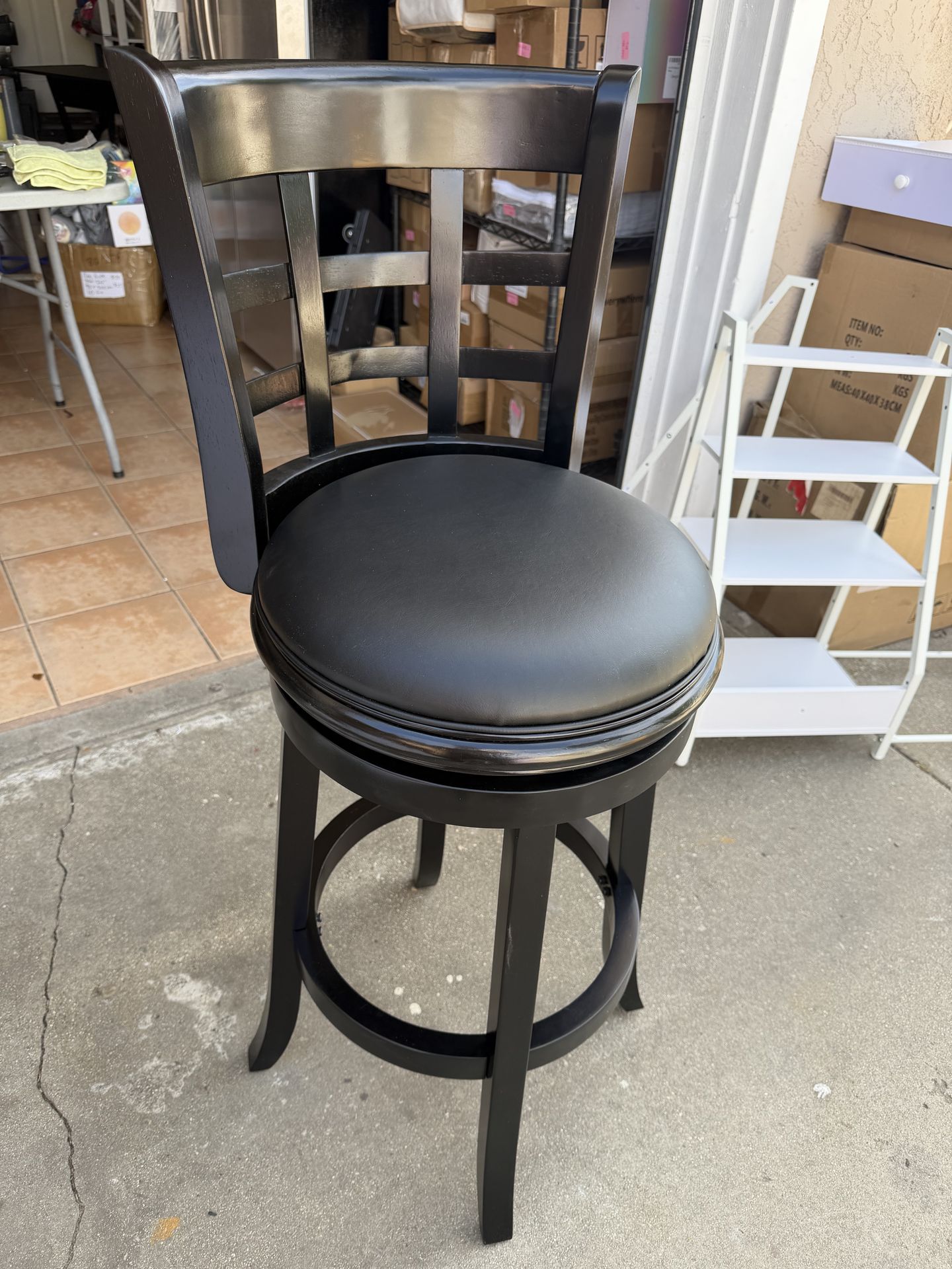 29 inch Swivel Counter Stool, Solid Wood, Faux Leather Black