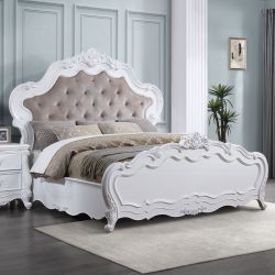 Frame Queen Dark Beige Chenille and White finish, New Especial price