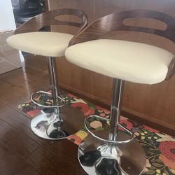 LumiSource Cassis Walnut,  Upholstered Swivel Metal Bar Stool comes with 2 chairs 