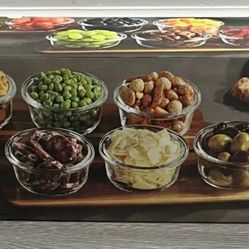 Home Essentials set of 2 Acacia Serving Boards with 6 Glass Bowls