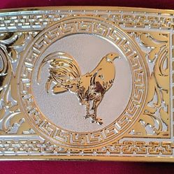 Silver and Gold Rooster Belt Buckle 