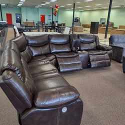 New Sectional Sofa With Three Power Recliners On Sale Now