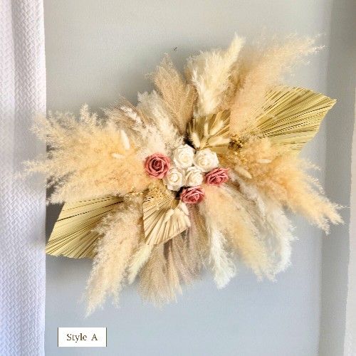 Dusty PINK Roses Pampas Grass Arrangement Baby Shower Decor Baptism Decor Wedding Decor,All Products : American Fashion Style Bags On Sale
