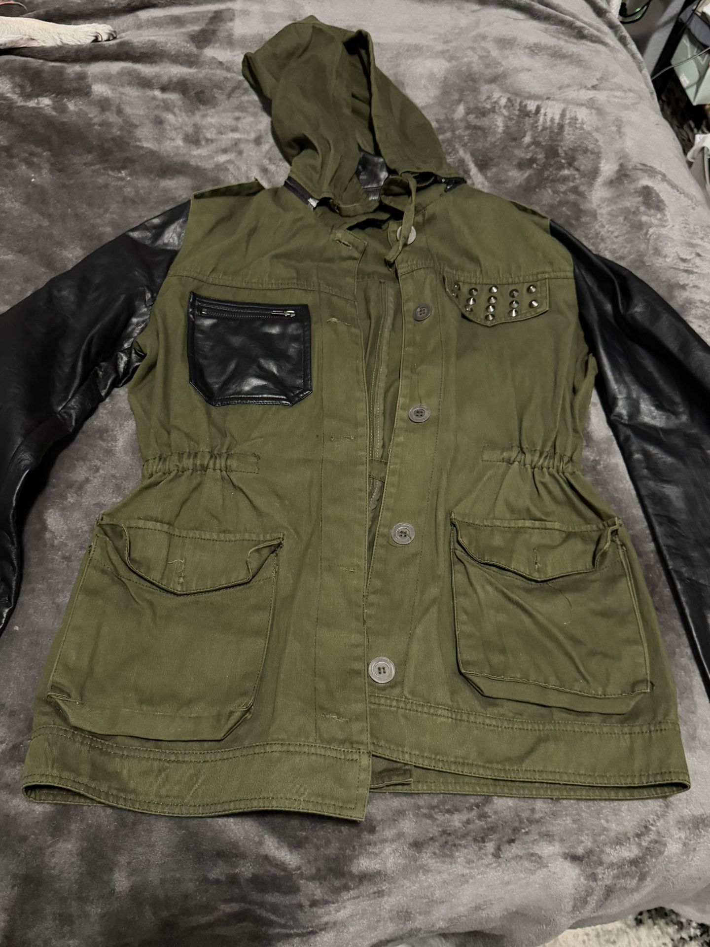 Green Black Leather Jacket 