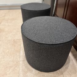 Two Fabric Round Ottomans 