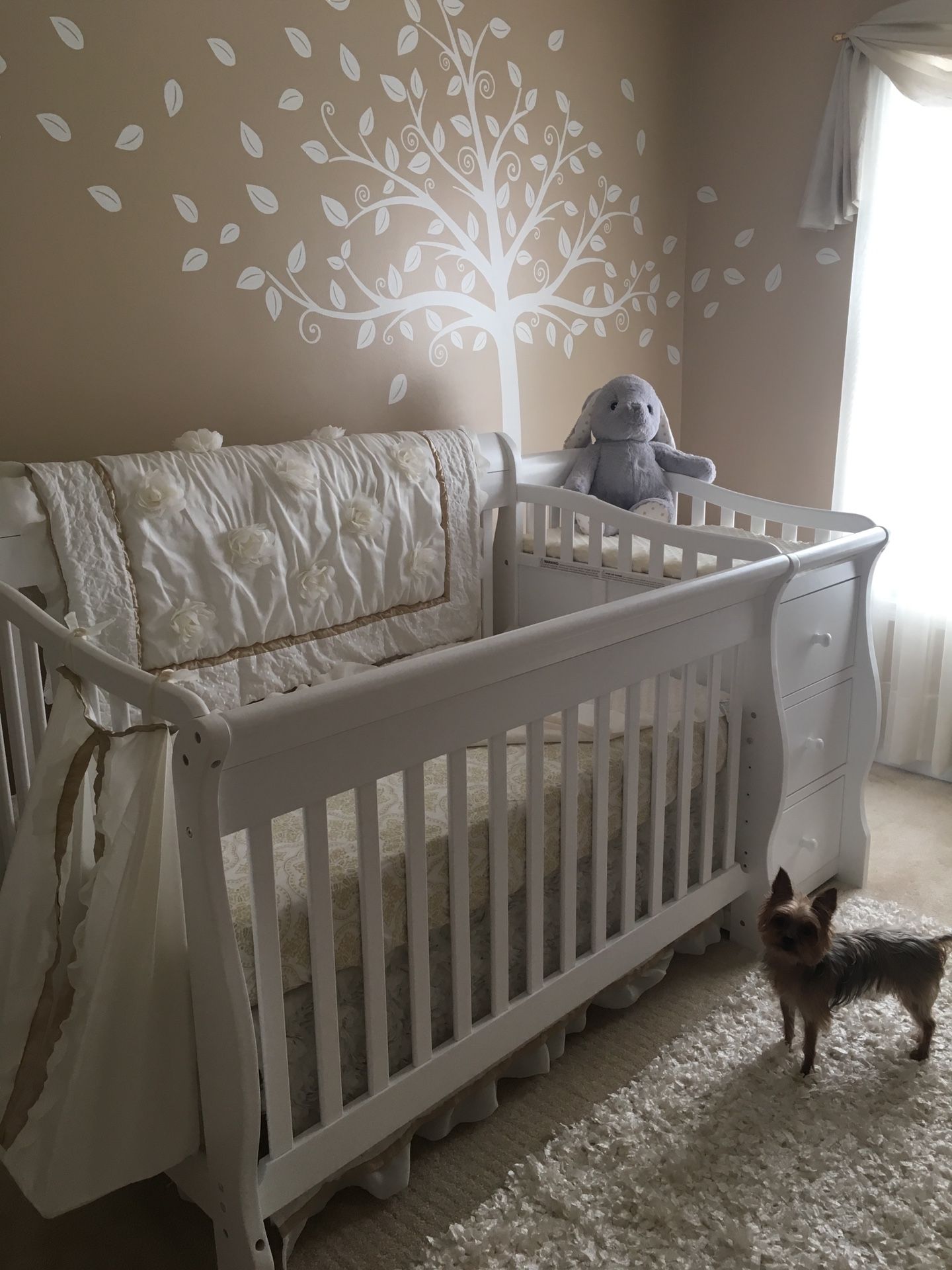 Crib with Changing Table, Rocking Chair Set and Bedding