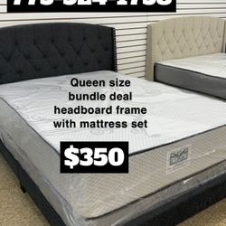 Queen Size Bundle Deal Headboard Frame Mattress And Box Spring 😱😱$$349 Only 🔥🔥🔥🔥