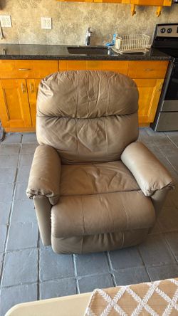 Beige genuine leather manual recliner chair