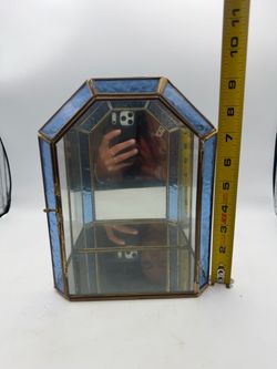 Vintage Brass and Blue Stained Glass Display Case