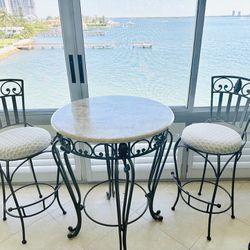 Bistro Table And Chairs. 5 Pcs Set. Metal And Stone 