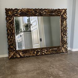 Large Rectangle Antique Gold Leaf Beveled Glass Mirror