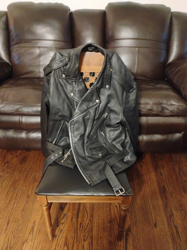 Excelled Leather Biker Jacket/Coat, Black, Size 50 (doesn't seem that big though) Like New Condition