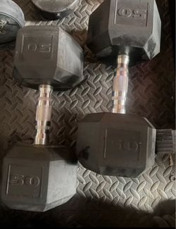 50 lb Rubber Hex Dumbbells Pair