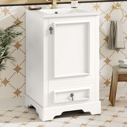 Assembled New 20 inch Bathroom Vanity with Ceramic Sink, Modern Bathroom Sink Storage Cabinet