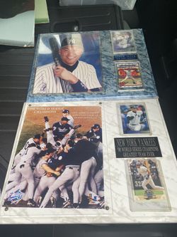 Yankees Derek Jeter Cards And Plaque Mets Subway Series Sign