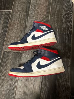 Air Jordan 1 Mid Navy Red White Sneakers and Air Force 1 low white university blue