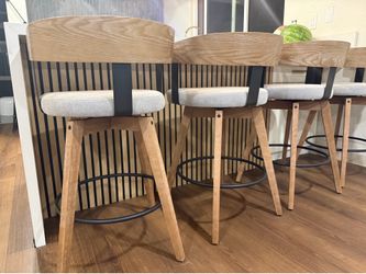 Set of 4 Corrigan Studio Saula 34.75” Swivel Counter Bar Stools Gray/Oak