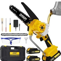 Mini Chainsaw Cordless 6'' with 2×21V Battery,  Brushless Powerful