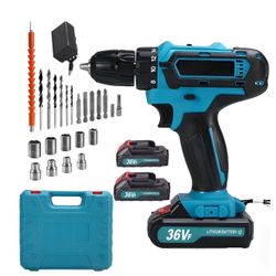 36VF24 Lithium-ion blue rechargeable drill drive Kit, zipper drill, variable speed control, handheld screwdriver for home and DIY projects - versatile