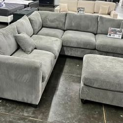 New 99x99 Corduroy Sectional Couch With Ottoman / Free Delivery 