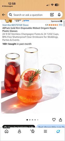 48Pack Gold Rim Disposable Ribbed Origami Ripple Plastic Glasses