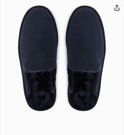 Brand new original $110 HUGO BOSS SHEARLING-LINED SLIPPERS WITH LOGO DETAIL