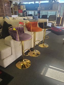 Velvet Bar Stools with Gold Base