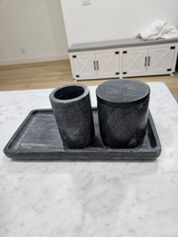 Pottry barn Marble Bath tray,toothbrush holder, canister