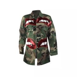  Camo Lip Sequin Jacket ( Size: Medium)