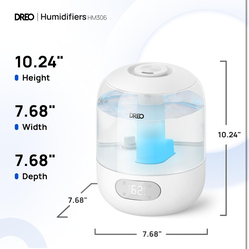 DREO Humidifiers for Bedroom, 3L Top Fill 30H & 26dB Quiet Runtime for Large Room, Cool Mist Ultrasonic Humidifier with Humidity Sensor, Night Light f