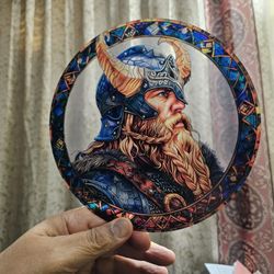 "Odin's Window™ - Nordic Stained Glass Viking Warrior Suncatcher | Medieval Cathedral Art Shield"