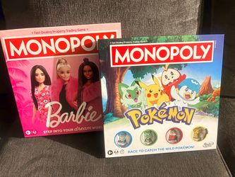 New unopened POKEMAN and Barbie MONOPLY games $10 each
