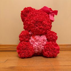 Red Pink Rose Plush Teddy Bear For Gift