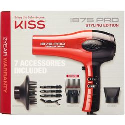 New KISS 1875 Watt Pro Tourmaline Ceramic Hair Dryer, 3 Heat Settings, 2 Speed Slide Switch, Cool Shot Button, 2 Detangler Combs