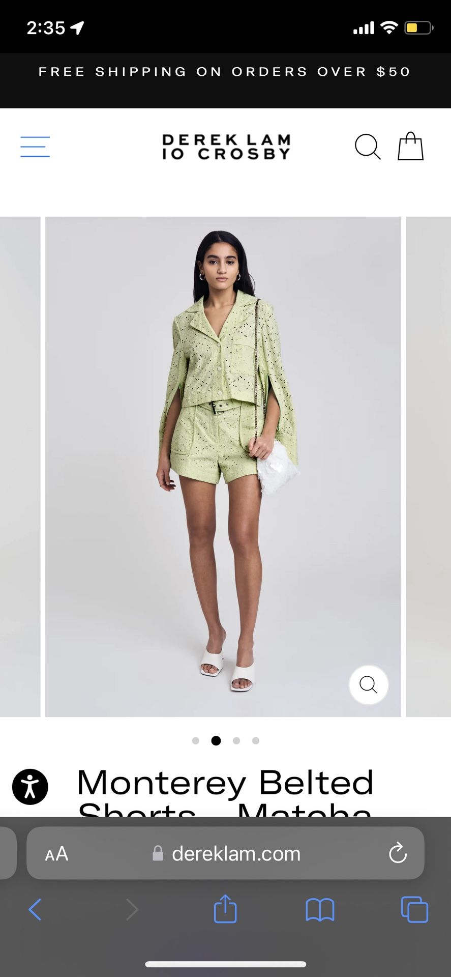 Derek Lam 10 Crosby Monterey Belted Shorts Matcha
