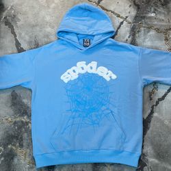Small Light Blue Sp5der Hoodie