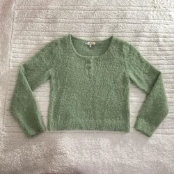 Hazel Moon Sage Green Fuzzy Eyelash Long Sleeve Sweater Cropped Crop Top