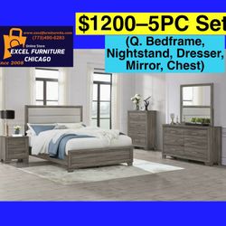 🌺 FREE DELIVERY 🌺Brand New 5PC Queen Size Bedroom Set ( Queen Bed, NS, Dresser, Mirror, Chest) 