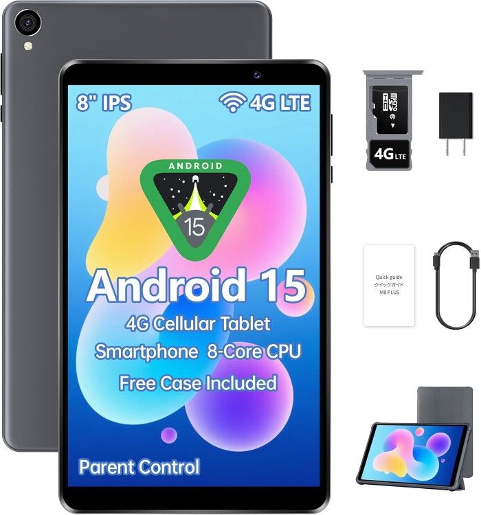 NEW - Tablet Android-15 with Sim Card Slot and Protective Case