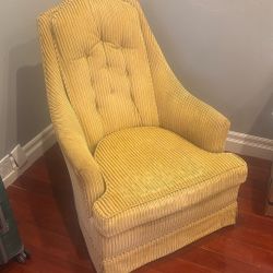 Vintage Yellow Corduroy Rocking Swivel Chair