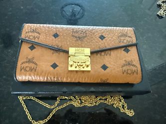 MCM Large Flap Wallet Cognac with Chain