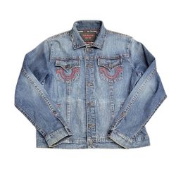 True Religion X Manchester United 2XL Embroidered Denim Trucker Jacket