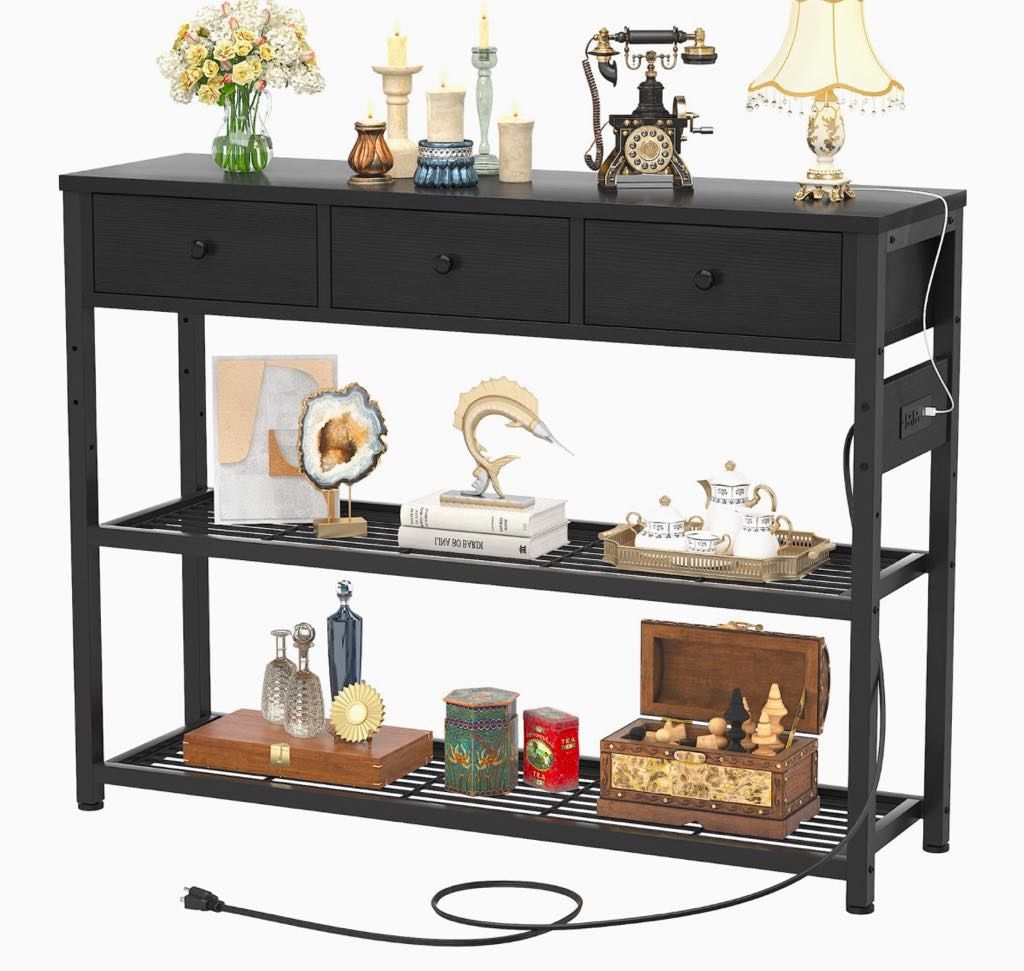 Ecopriso 47'' Entryway Table with Outlets and USB Ports, Console Table with 3 Drawers, Sofa Table Na