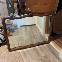 Large Solid Wood Scalloped Vintage Mirror