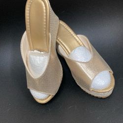 Shiny Gold Slip-on Dress Sandals 