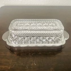 Vintage Anchor Hocking Westford Clear Criss Cross Butter Dish