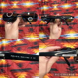 Vintage Prada SPR 52F 5AV-1A1 Gunmetal Black Sunglasses Mede In Italy