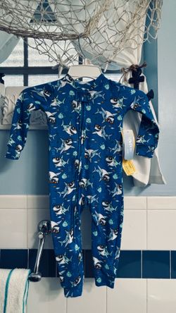 Mon Petit Shark Print Zippered Sleep & Play Footie Pajamas size 18M
