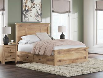 Fenderport Tan Queen Panel Storage Bed with Panel Footboard and Under Bed Storage (Online Special Price)